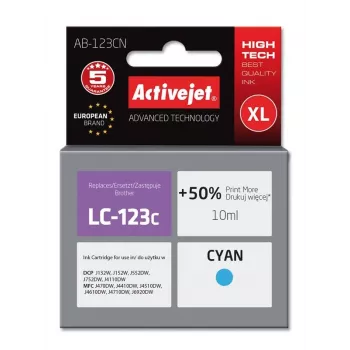 Activejet AB-123CN atrament (náhrada za Brother LC123C/121C; Supreme; 10 ml; azúrová)