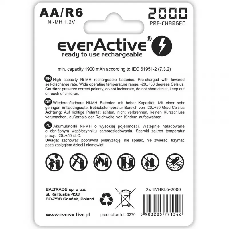 BATÉRIE R6/AA 2000 mAh, BLISTER 2 KS