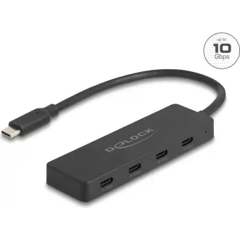 USB Type-C hub DELOCK 64322 — 4× USB-A porty, 10 Gbit/s, čierna