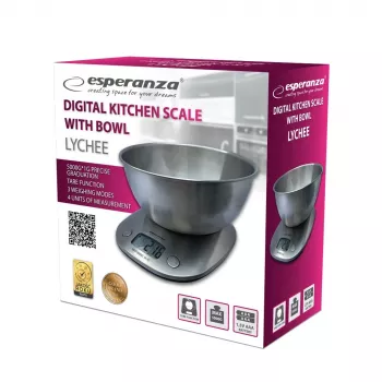 Elektronická kuchynská váha ESPERANZA LYCHEE – kapacita 5 kg, presnosť 1 g, nerezová miska 21 l