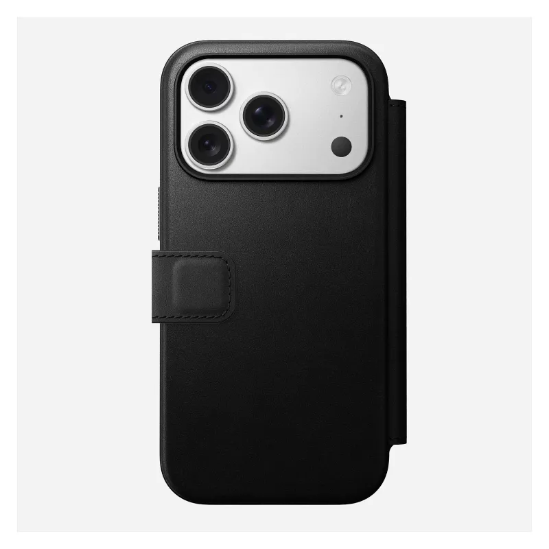 Kožené puzdro na telefón Nomad Modern Leather Folio pre iPhone 17 Pro, 16 cm (6,3 inch), čierna, 4 priehradky na karty