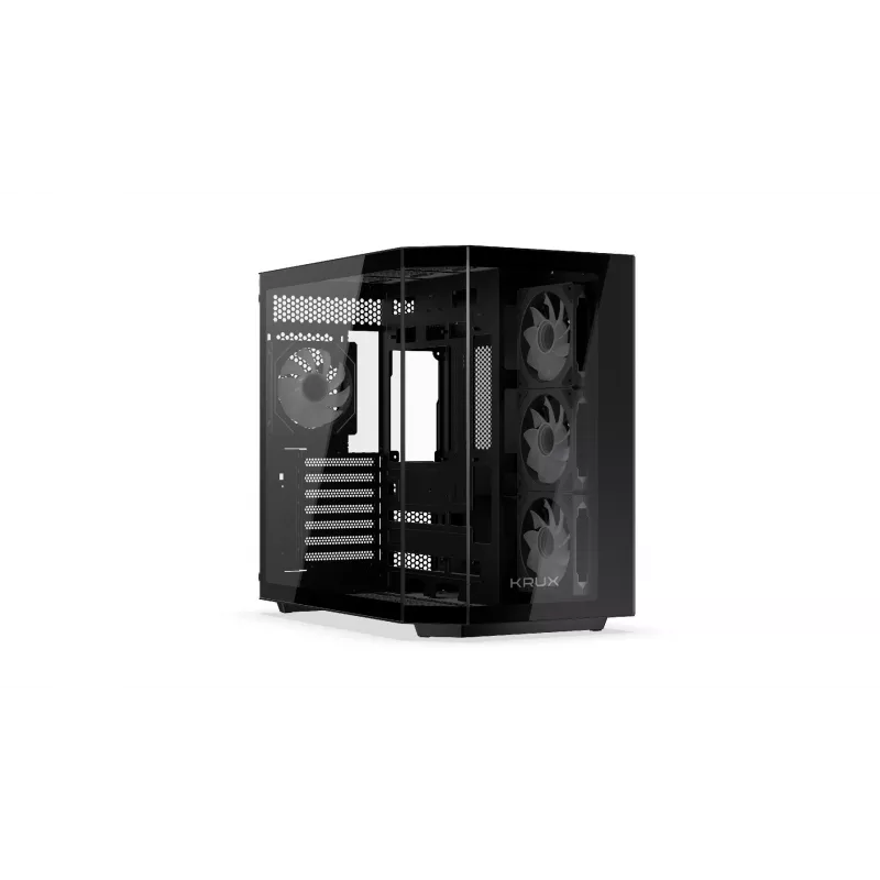 Krux Empero KRXD010 PC skriňa Midi Tower, ATX, tvrdené sklo, 4x 120 mm ARGB ventilátory, čierna - grafická karta do 420 mm, chladič CPU do 155 mm, 2x 3,5" + 3x 2,5" pozície