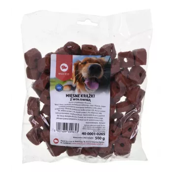 Maškrty pre psov MACED Meat Discs s hovädzím mäsom 500 g – doplnkový kŕmny snack, 12 % bielkovín, 8 % tuku, 20 % vlhkosti
