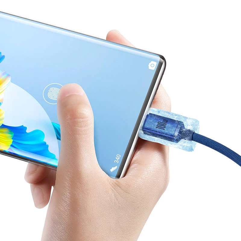 Baseus Crystal Shine kábel USB na USB-C, 100W, 2m (modrý)