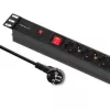Qoltec 53993 19-palcová 1U rack PDU s prepäťovou ochranou, 6x Schuko, 16 A, 2 m, čierna