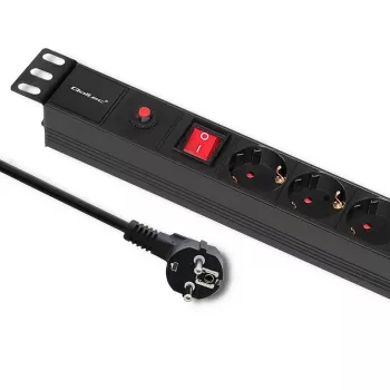 Qoltec 53993 19-palcová 1U rack PDU s prepäťovou ochranou, 6x Schuko, 16 A, 2 m, čierna