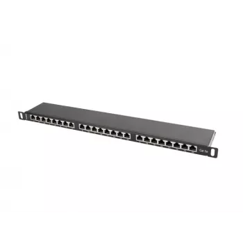 Patch panel LANBERG PPS5-0024-B 24-portový CAT5e, kov, 0,5 U, 445×99×22,3 mm, čierny