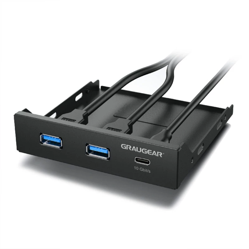 Graugear G-MP01 viacúčelový predný panel s 3-portovým USB hubom, 1x USB-C 3.2 Gen2 + 2x USB-A 3.0, čierny