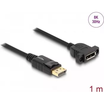DeLOCK DisplayPort 1.4 kábel 8K 30 Hz konektor samec na konektor samica 1 m panelová montáž čierny