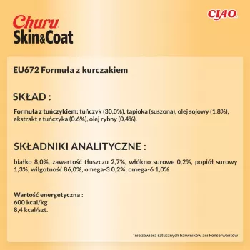 INABA Churu Skin&Coat Chicken recept – mačacie maškrty – 4x14 g