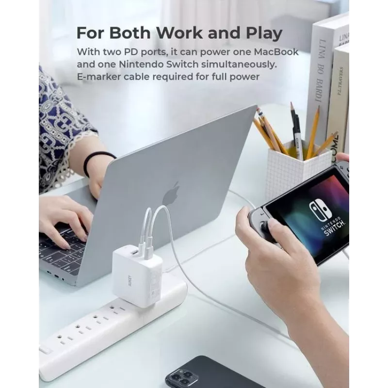 AUKEY PA-B6S biela Omni a Mix GaN ultrarýchla nástenná nabíjačka