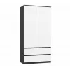 Šatníková skriňa top e shop MALWA SS-90, 90×180×50 cm, antracitový rám, biele otočné dvere, 2 zásuvky, laminát 16 mm