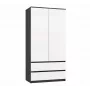 Šatníková skriňa top e shop MALWA SS-90, 90×180×50 cm, antracitový rám, biele otočné dvere, 2 zásuvky, laminát 16 mm