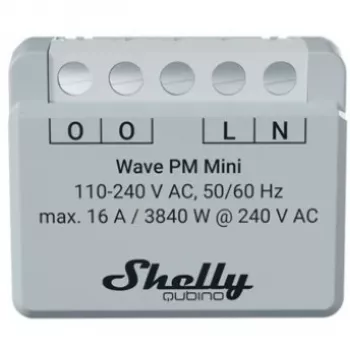 Inteligentný vypínač Shelly Qubino Wave PM Mini sivá, bezdrôtový, 110–240 V, 16 A, 24–30 V DC, 868,4 MHz