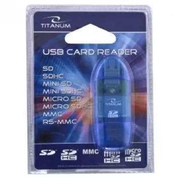 Čítačka kariet Titanum TA101B USB 2.0, modrá – podporuje MicroSD, SD/SDHC, MMC, MS formáty, 480 Mbit/s