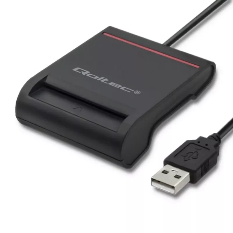 Čítačka ID kariet QOLTEC Smart-Chip-ID čítačka kariet — USB, čierna, 84,5×65×16 mm, 63 g