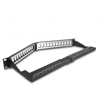 DeLOCK 19 inch Keystone patch panel 24 port s odľahčením kábla 1HE zahnutý čierny
