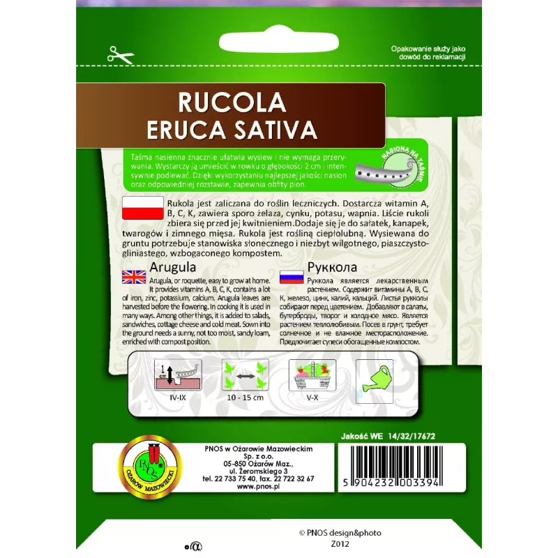 PNOS rukola Eruca sativa semená na páse, 6 m
