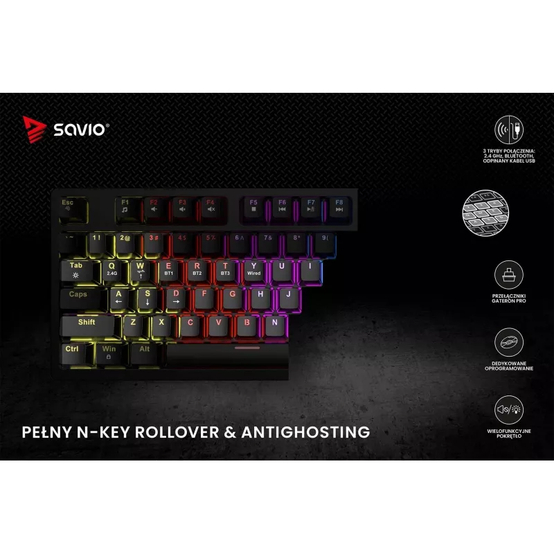 Savio Phenix SAVGK-RED herná klávesnica USB RF Wireless Bluetooth QWERTY