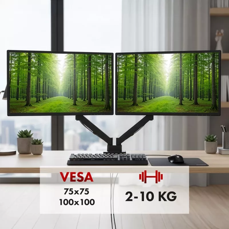 Maclean 2 držiak monitora, plynová pružina, 17-32, 2-10 kg, čierny, MC-134
