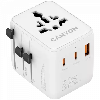 CANYON cestovný adaptér OnTour 20 EU/UK/US/AUS 20W biely
