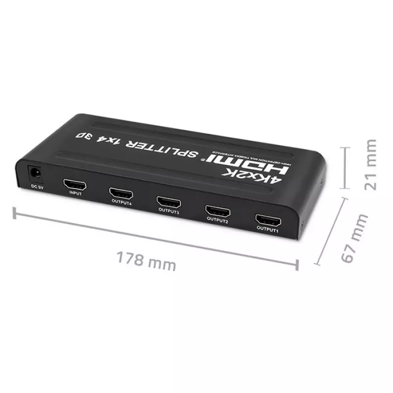 Qoltec 51798 Aktívny HDMI splitter 4 x HDMI 4K x 2K | 3.4Gb/s
