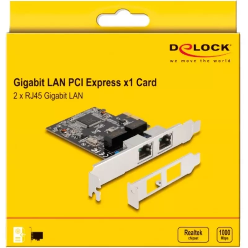 Delock PCI Express x1 karta na 2 x RJ45 Gigabit LAN RTL8111 (88615)
