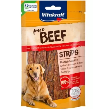 Maškrta pre psov Vitakraft Pure Beef Strips 80 g – hovädzie z jednej suroviny, bez obilnín, bez lepku, vhodné pre všetky plemená