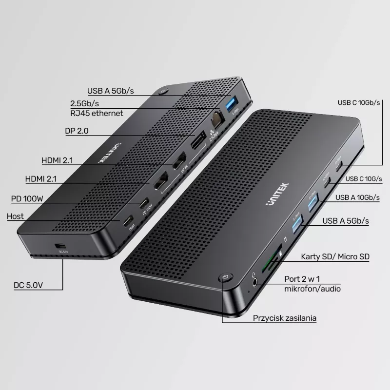 Dokovacia stanica UNITEK D1104A01 USB4 káblová 100 W Power Delivery
