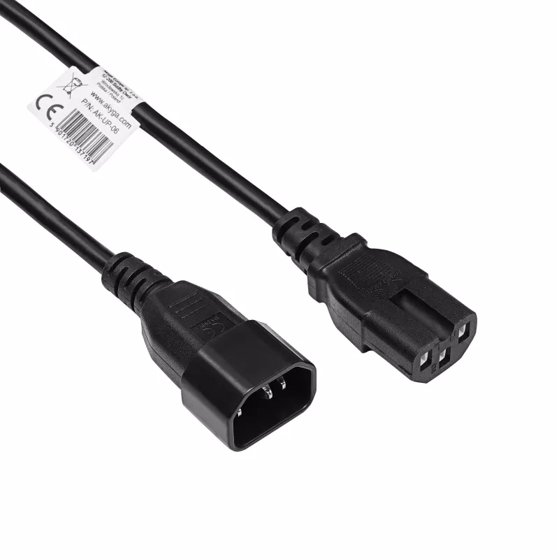 Akyga AK-UP-06 serverový napájací kábel IEC C14 na C15, 1,8 m, čierny