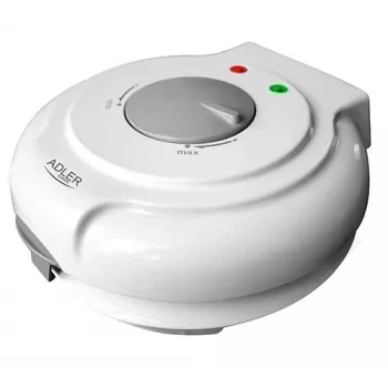 Waffleovač Adler AD 3038 – jedna okrúhla wafle, 1500 W, nastaviteľný termostat, nepriľnavé platne, sivá/biela