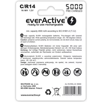 Nabíjacia NiMH valcová batéria everActive EVHRL14-5000, 1,2 V, 2 ks, výška 51,5 mm