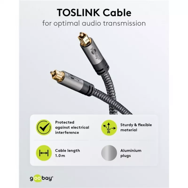 Goobay 65308. Konektor 1: TOSLINK, konektor 1 pohlavie: samec, konektor 2: TOSLINK, konektor 2 pohlavie: samec, materiál kábla: