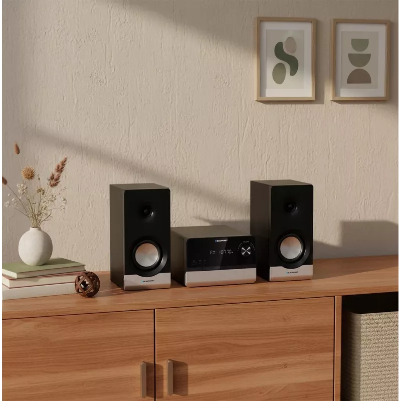 Domáci audio mikrosystém BLAUPUNKT MS40.2BT — 2×50 W RMS, Bluetooth, CD, USB, HDMI ARC, optický vstup, LED displej (čierny)