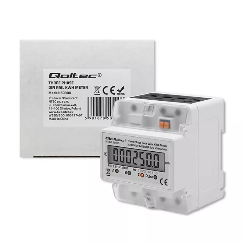 Trojfázový elektronický merač energie QOLTEC 50900 400V LCD 4P