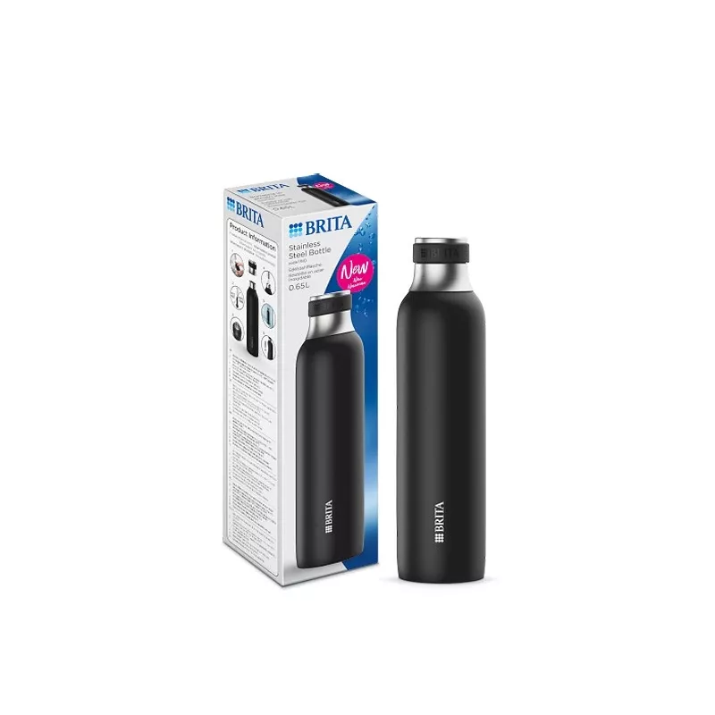 Fľaša na karbonizáciu BRITA 650 ml, nehrdzavejúca oceľ, čierna, vhodná do umývačky