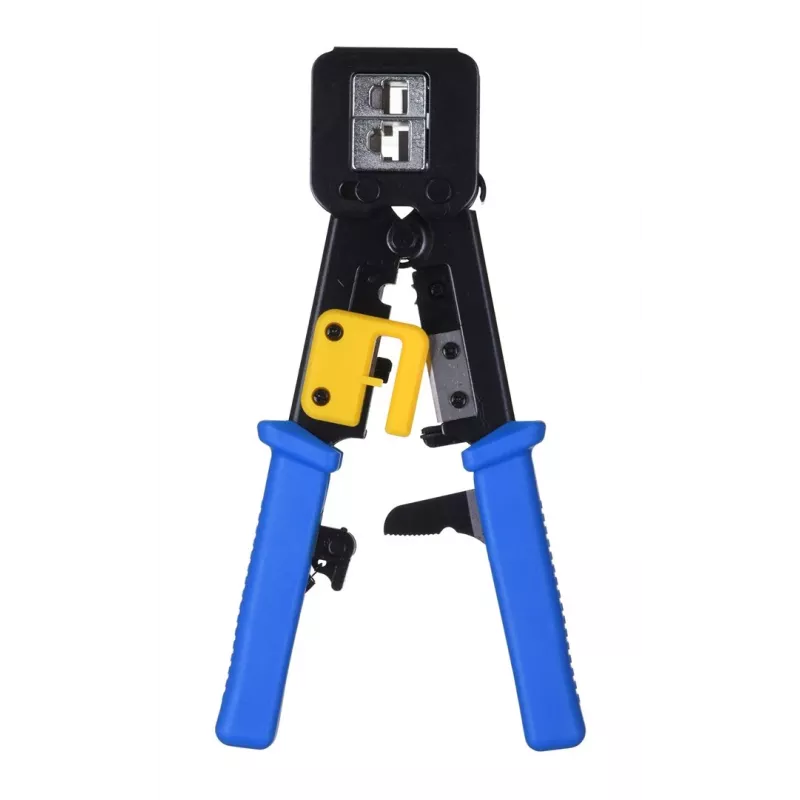 Krimpovacie kliešte Alantec NI040 pre RJ-45 konektory, oceľová konštrukcia, plastové rukoväte, čierna/modrá