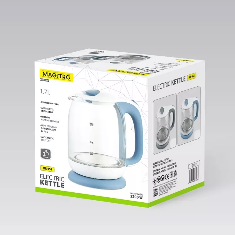 Elektrická sklenená kanvica Maestro MR-056-sivá 1,7 L 2200 W