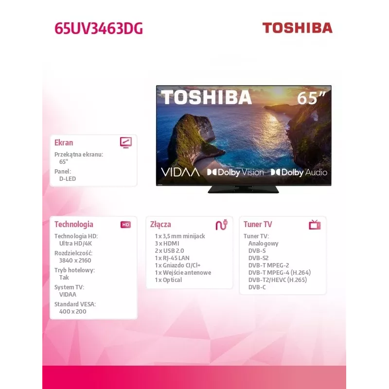 Televízor Toshiba 65UV3463DG 65 palcov 4K Ultra HD DLED 3840 x 2160