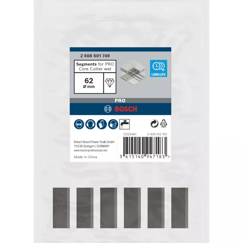 Diamantový rezací segment, Bosch 2608601749, 62 x 450 mm (1 1/4 palca)