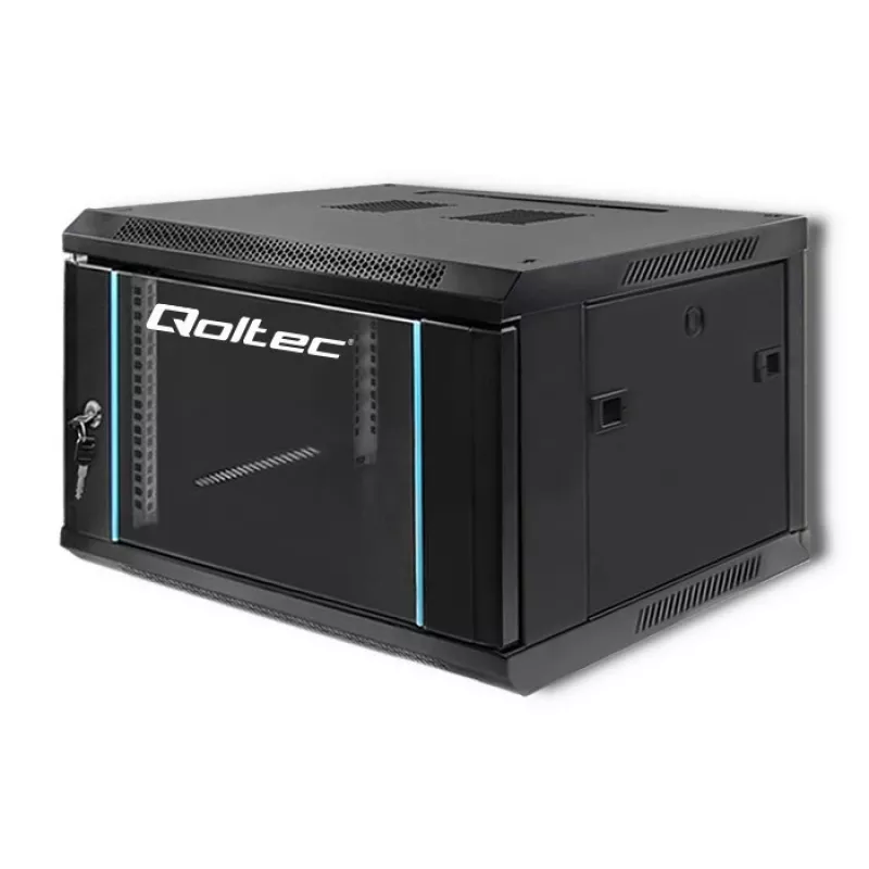 Qoltec 54465 19-palcová nástenná serverová skriňa 6U, 600 x 370 x 600 mm, dvere z tvrdeného skla, oceľ SPCC