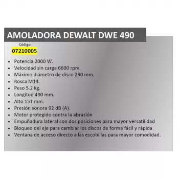Uhlová brúska DeWALT DWR490 — 2200 W, kotúč 230 mm, 6600 RPM, 5,2 kg