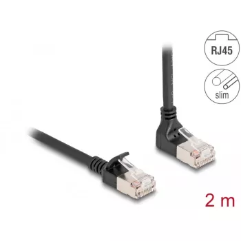 Delock - sieťový kábel - RJ-45 (M) zahnutý nahor na RJ-45 (M) rovný - 2,0 m - 4,5 mm - S/FTP - CAT 6a - tienený, bez halogénov - čierny (80288)