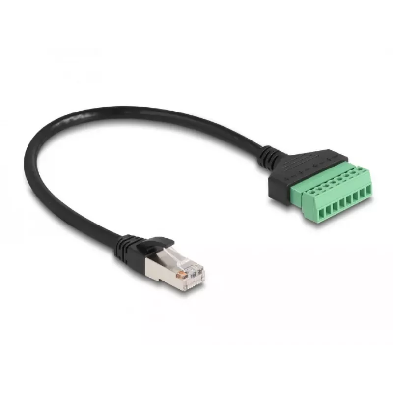 DeLOCK RJ45 kábel Cat.6 konektor samec na adaptér so svorkovnicou 30 cm čierny zelený