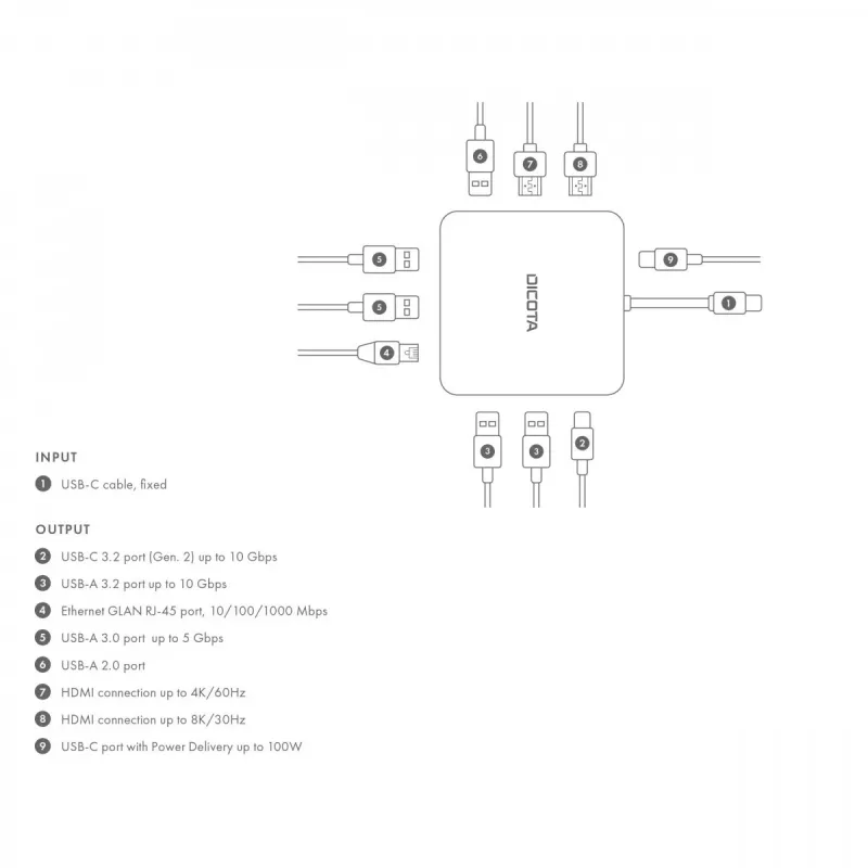 DICOTA D32057 USB Type-C hub 10000 Mbit/s strieborný