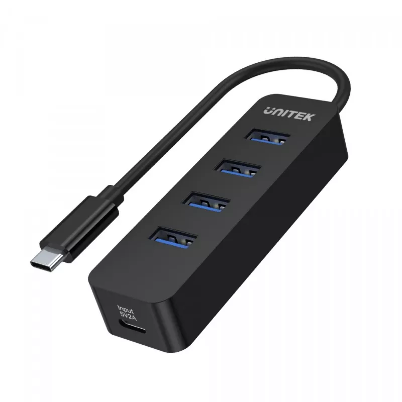 USB hub Unitek uHUB Q4 – 4-portový USB 3.2 Gen 1 (Type-A) hub, USB-C host, 5 Gbit/s, 10 W, čierny
