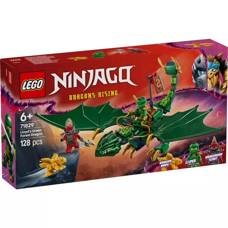 Stavebnica LEGO NINJAGO 71829 Lloydov zelený lesný drak, 128 dielov, 2 minifigúrky, od 6 rokov