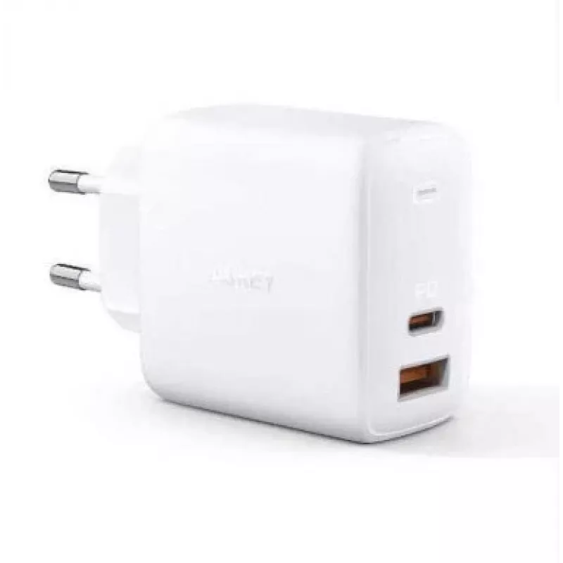 Nástenná nabíjačka Aukey PA-B3 biela GaN 65W USB-C / USB-A rýchlonabíjačka
