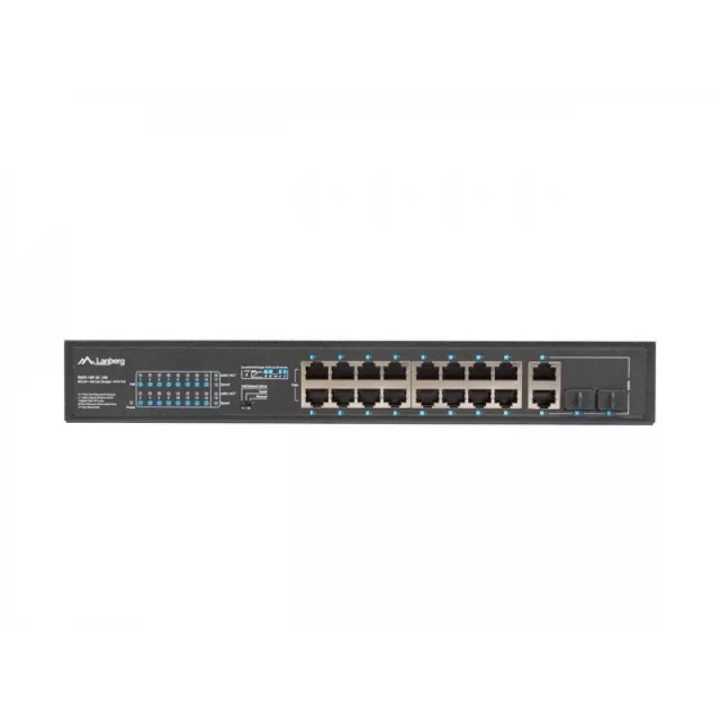 Lanberg RSFE-16P-2C-150 nespravovaný PoE+ prepínač, 16x 10/100 PoE+, 2x Gigabit Combo, 150 W, 1U rack