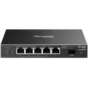 Sieťový switch TP‑LINK SG2206MP L2 Gigabit Ethernet PoE 5‑portový (5x Gigabit, 1x SFP, PoE+ 4 porty, 63W budget)